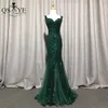 Robes de soirée de luxe émeraude soirée vert pailleté longue sirène robe de bal paillettes élégant motif dentelle formelle 230310