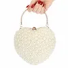 Evening Bags 2023 Pearls Heart Shaped Wedding Clutch Purse Full Side Beads Mini Wallets With Chain Shoulder For Girls MN1518 230309