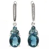 Ohrstecker 34 x 8 mm SheCrown Romantischer rosa Morganit London Blue Topaz CZ Damen 925 Sterling Silber Tropfen