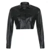 Vestes pour femmes Streetwear noir recadrée en cuir PU boutons poches basique automne hiver veste femmes manteau Moto Outwear Punk