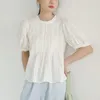 Women's Blouses Stylish Ruffled Collar Blouse Lady Embroidered French White Short Sleeve Shirt Female Puff Summer Top Loose Casual Shirts