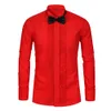 Men s Casual Shirts Men Wedding Tuxedo Long Sleeve Dress French Cufflinks Swallowtail Fold Dark Button Bowtie Gentleman Shirt White Red Black 230309