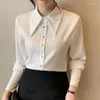 Women's Blouses Women Single-piece Set Long Sleeve Turn-down Collar Casual Spring Summer Blouse Korean Comfort White Shirt