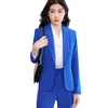 Ternos femininos Blazers elegantes femininos azuis Ternos de negócios outono Inverno com calças e jaquetas Casaco de estilo profissional Blazers Blazers Conjunto 230310