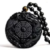 Pendant Necklaces Black Obsidian Feng Shui Necklace Energy Prayer Beads String Jewelry For Women Men Bracelets Taoists Eight Diagrams