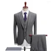 Trajes de hombre estilo coreano Slim Fit traje Casual de oficina para hombre Simple Color sólido chaqueta de un solo pecho chaleco pantalones de tres piezas