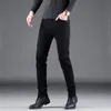 Calça jeans de algodão calça de jeans de negócios de elasticidade casual de tamanho clássico de estilo clássico roupas masculino machos preto azul 230310