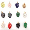 Wire Wrap Heart Agate Crystal Semi-precious Stone Charms Waterdrop Agate Gold Border Edge Pendant for Jewelry Making