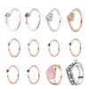 925 funtów srebrny nowy urok mody dla Pandora 2023 Rose Gold Single Stone Pierścień Inkrustowany z miłosnym sercem pierścieniem