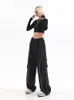 Women's Pants Capris Drawstring Baggy Y2K Cargo Pants Women Low Waist Mopping Sweatpant Trousers Vintage Street Pockets Wide Leg Joggers Pant 230310