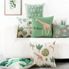 Pillow 45x45cm/50x30cm Cotton Linen Green Plants Pillowcases Office Sofa Giraffe Cover Decor Lumbar Case