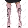 Sukeia New Women Winter Knee Boots Platform Thin High Heels Round Toe Gorgeous Pink Outfitting Shoes Ladies US Plus Size 5-20