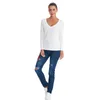 T-Shirt da donna Autunno Donna T-shirt in cotone con scollo a V Plain Solid Manica lunga Casual Ladies Slim Basic Tees Top bianco Abbigliamento femminile M30166