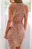 パーティードレスYidingzs Off Shourdell Gold Sequinin Dress Short Party Bodycon Dress Womenセクシーなイブニングドレス18607 230310