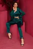 Women's Suits Blazers Dark Green Ladies Long Blazer Suits Women Business Wide Pants Suit Leisure Club Party Formal Outfit JacketPants 230310