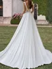 Plage Casual Robe De Mariée A-ligne Sans Manches Col En V En Mousseline De Soie Dos Nu Plis D'été Boho Robes De Mariée Robe De Mariee