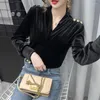 Women's Blouses Black Velvet Vintage Women Tops Korean Fashion Winter Clothes Casual Loose Shirt Blusas Mujer De Moda 2023