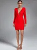 Casual Dresses Long Sleeve Bandage Dress Women Red Bodycon Evening Party Elegant Sexy Hollow Out Midi Club Outfits 2023 Autumn Winter