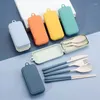 Dinnerware Sets Portable Wheat Straw Fork Cutlery Set Knife Spoon Chopsticks With Box Picnic Travel Tableware Eco-Friendly Utensil