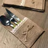 Dekoracja imprezowa krajowy stół ślubny Silverware Uchwyt Naturalny Burlap Cutlery Pockets Fork Pockets Rustycka dekoracja ślubna