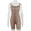 Active Sets Women Leopard Yoga Playsuits Fashion Backless Suspender Skinny Short Rompers Female Workout Fitness Running Set Sportswear