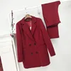 Damespakken Blazers Double Breasted Red Business Pant Suits For Women Plus Size Ladies Pantsuit Blazerpants voor werkpak voor bruiloftsfeest 230310