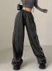 Women's Pants Capris Weekeep Baggy Black Sweatpants Basic Low Rise Pants Side Stripe Patchwork Jogging Trousers Women Streetwear y2k Aesthetic Capris L230310