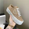 Designer Sneakers Gabardine Nylon Casual Shoes PRA Brand Wheel Trainers Double Wheel Canvas Sneaker Fashion Platform Solid Höjd Sko 88