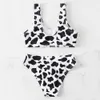 Endelar Girl Cow Print Girl Swimsuit Kids Sport Two Piece Children's Badkläder 7-14 år Teen Bikini Set vadderad baddräkt Beachwear W0310