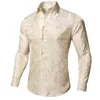 Men s Casual Shirts Hi Tie Ivory Champagne Paisley Silk ShirtLong Sleeve For Men Jacquard Male Business Party Wedding Dress 230309