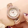 Relojes de pulsera de lujo para mujer, reloj de cuarzo con diamantes, correa de reloj de acero inoxidable y oro rosa, vestido de ocio, reloj de pulsera, envío directo