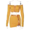 Work Dresses Fashion Solid Long Sleeve Drawstring Ruched Crop Top Sexy Mini Dress 2 Piece Set 2023 Fall Bodycon Elegant Clothing Y2K