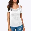 Camicette da donna Camicia da donna a maniche lunghe con spalle scoperte T-shirt drappeggiata Camicetta da donna corta con collo casual Camicie occidentali per