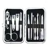 Kits d'art d'ongle Kit de manucure ensemble de tondeuses pédicure professionnelle noir acier inoxydable maquillage toilettage Cutter oreille Pick pince à épiler ciseaux