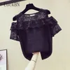 Women's Blouses & Shirts Summer Lace Shirt Women Off Shoulder Embroidery Ruffles Short Sleeve Casual Tops 2023 Blusas De MujerWo