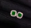 Boucles d'oreilles ORL bijoux fins 1.3ct véritable or 18 carats AU750 pierres précieuses émeraude verte naturelle diamants clous pour femmes