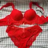 Bras Sets Other Panties Push Up Lace Bra and Panties Set Underwear with Bandage Medium Lined Women Lingerie A B C D Cup White Red Black Green 230310