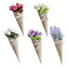 Dekorativa blommor 5st mini Flower Bouquet med Kraft Paper Decoration Artificial Rose and Lavender Silk för DIY Home Office Party Decor