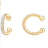 Öva smycken 925 Sterling Silver 14K Plated Cubic Zirconia Round Ear Clip Women's Guldörhängen