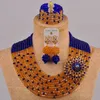 Necklace Earrings Set White And Royal Blue Nigerian Wedding African Beads Jewelry Crystal 10SZ