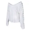 Dames truien witte kanten haak hol uit hol uit lange mouw vrouwen v-neck pullover jumper lente herfst mode casual vrouw kleding