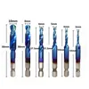 Professionele boorbits DrillPro 6pcs M3-M10 Combinatie Tap Bit Set HSS 6542 Blue Nano Coated Deburr Countersink High Speed ​​Steel