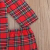 Pijama Christmas Kid Baby Garoth Girls Pijama Define Red Plaid Mangas Longa Pontas Calças de Natal