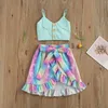 Clothing Sets Baby Summer Tank Tops Stars Clorful Skirt Tie-dye Pattern Bow Decoration Irregular Hem Ruffle 6 Months To 4 Years