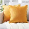 Pillow Velvet Cover With Pompom Ball White Yellow Blue Bedroom Sofa Decor Cases 45x45cm