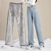 Damen Jeans Hohe Taille Breites Bein Frauen 2023 Winter Mode Vielseitig Gerade Rohr Warme Hosen Weibliche Plus Samt Dicke Hose