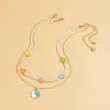 Choker Multilayer Beads Chain Necklaces For Women Drip Glaze Yin Yang Pendant Necklace Daisy Flower Charms Acrylic Chains