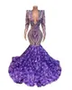 Purple Luxury Plus Size Mermaid Evening Dresses For Women Deep V Neck Long Sleeves Formal Occasions Pleats Floor Length Pageant Birthday Party Prom Gowns Custom