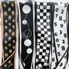 Cravat Designer Black маленький ароматный веттер шелковый шарф женщин тонкая узкая полоса печатная лента лента