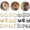 Backs Earrings 12pcs/set 2023 Fashion Gold Color Ear Cuffs Leaf Clip For Women Climbers No Piercing Fake Cartilage Earring Accessories